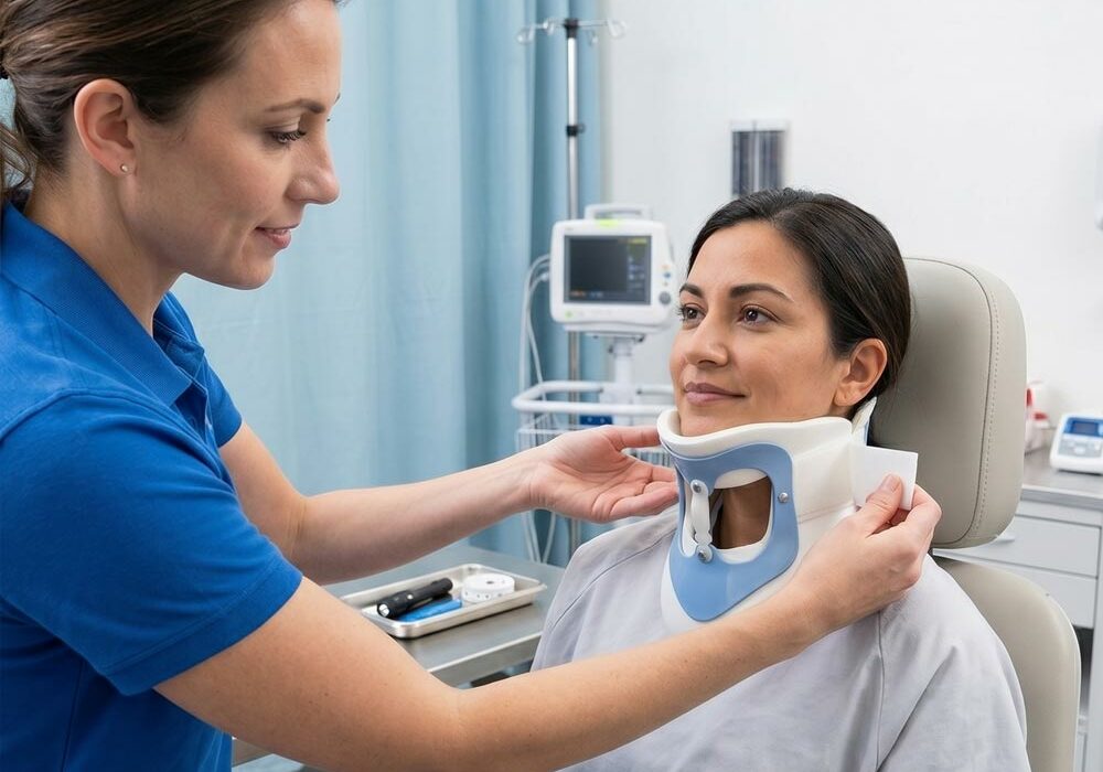 Supazote medical foam A person being fitted with a neck brace manufactured from Supazote medical foam