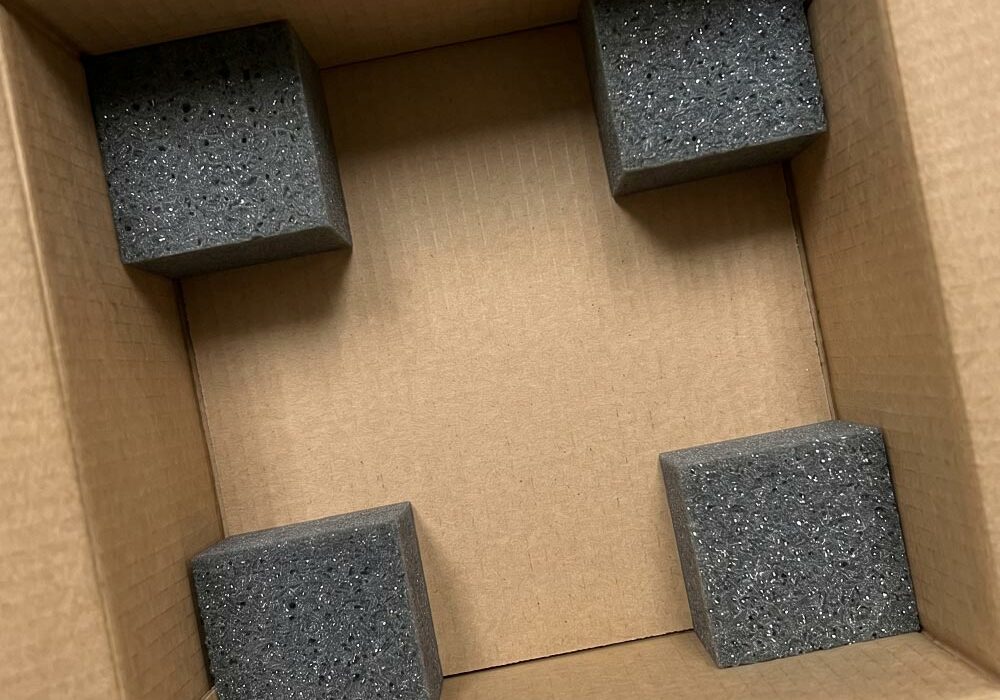 Dense foam blocks Dense foam blocks in a cardboard shipping box