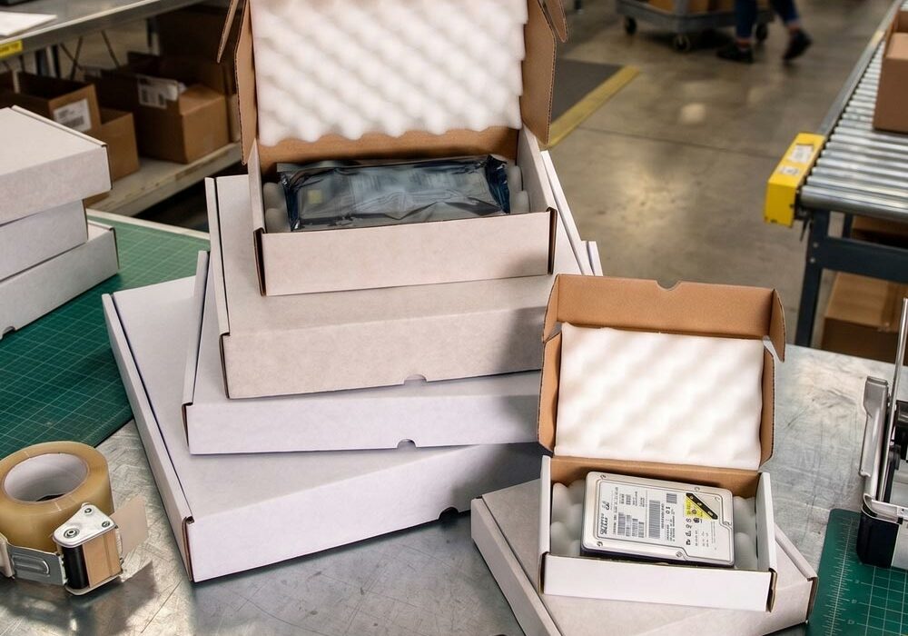 Egg carton foam Egg carton foam on a packing bench in a fulfilment centre