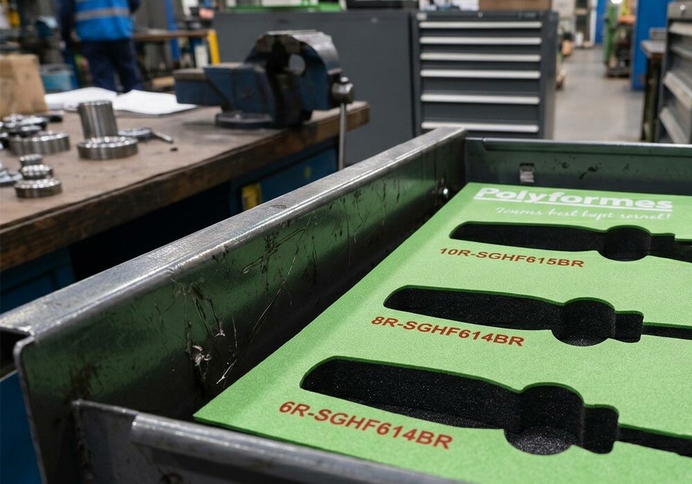 Foam drawer liners in a factory