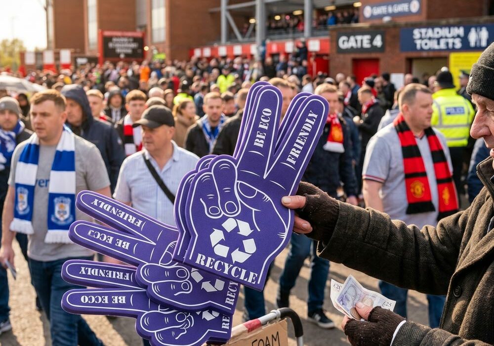 Foam finger manufacturers A person selling foam fingers outside a sporting event in the UK