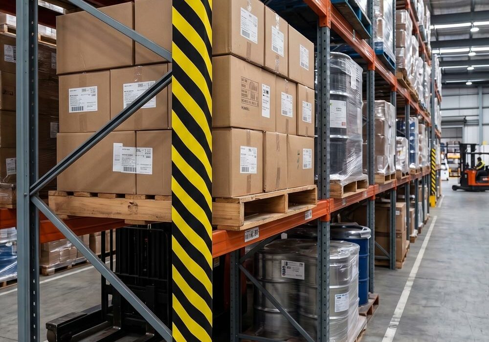 Foam racking protectors Foam racking protectors in a warehouse