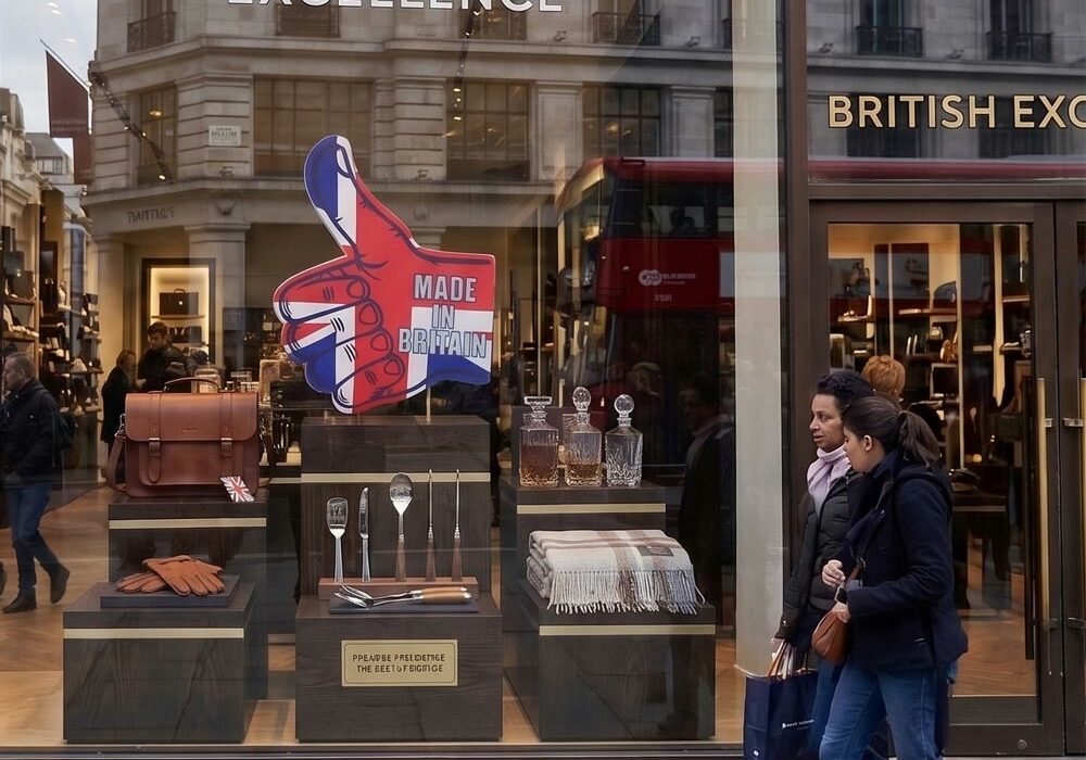 People walking past a foam retail display in a department store