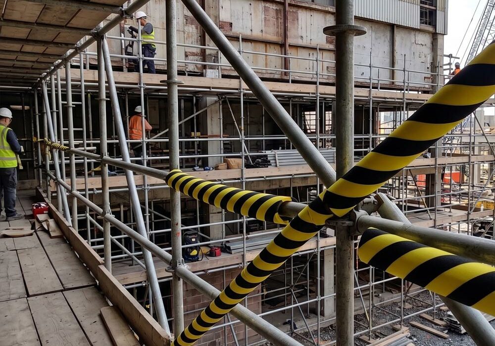 Industrial foam protectors Industrial foam protectors on an industrial building site