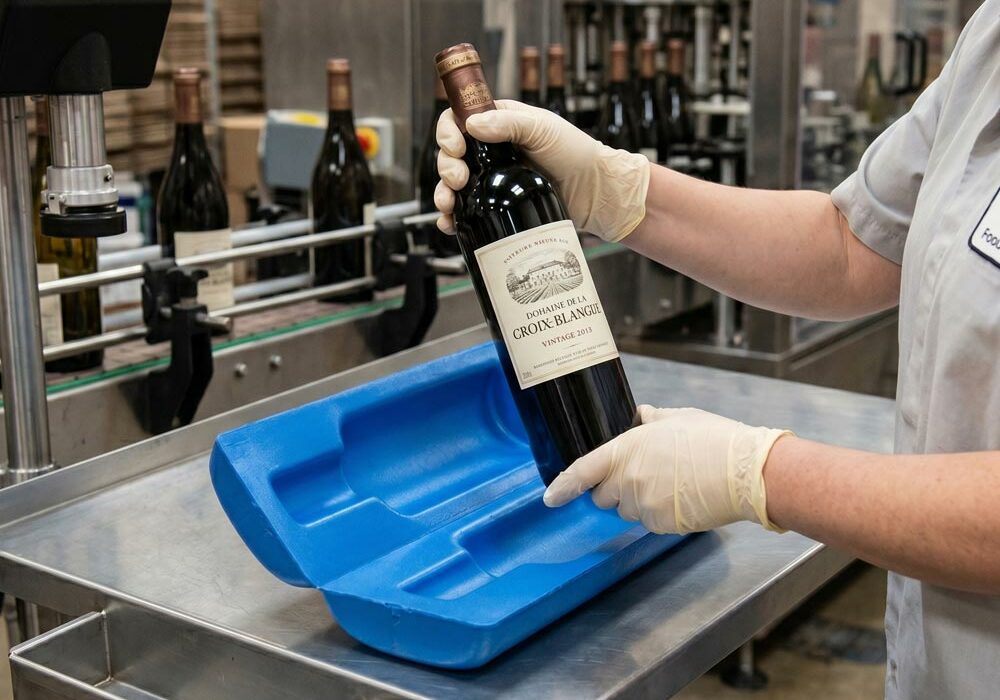 A person using moulded foam bottle packaging