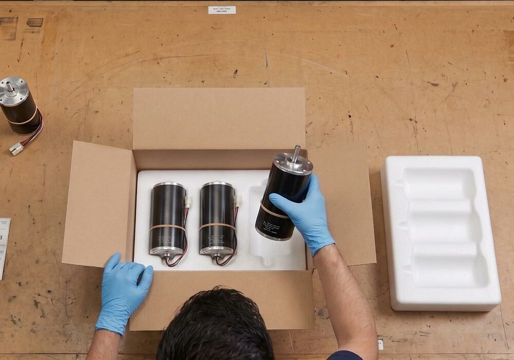 A person packing products into moulded foam packaging inserts